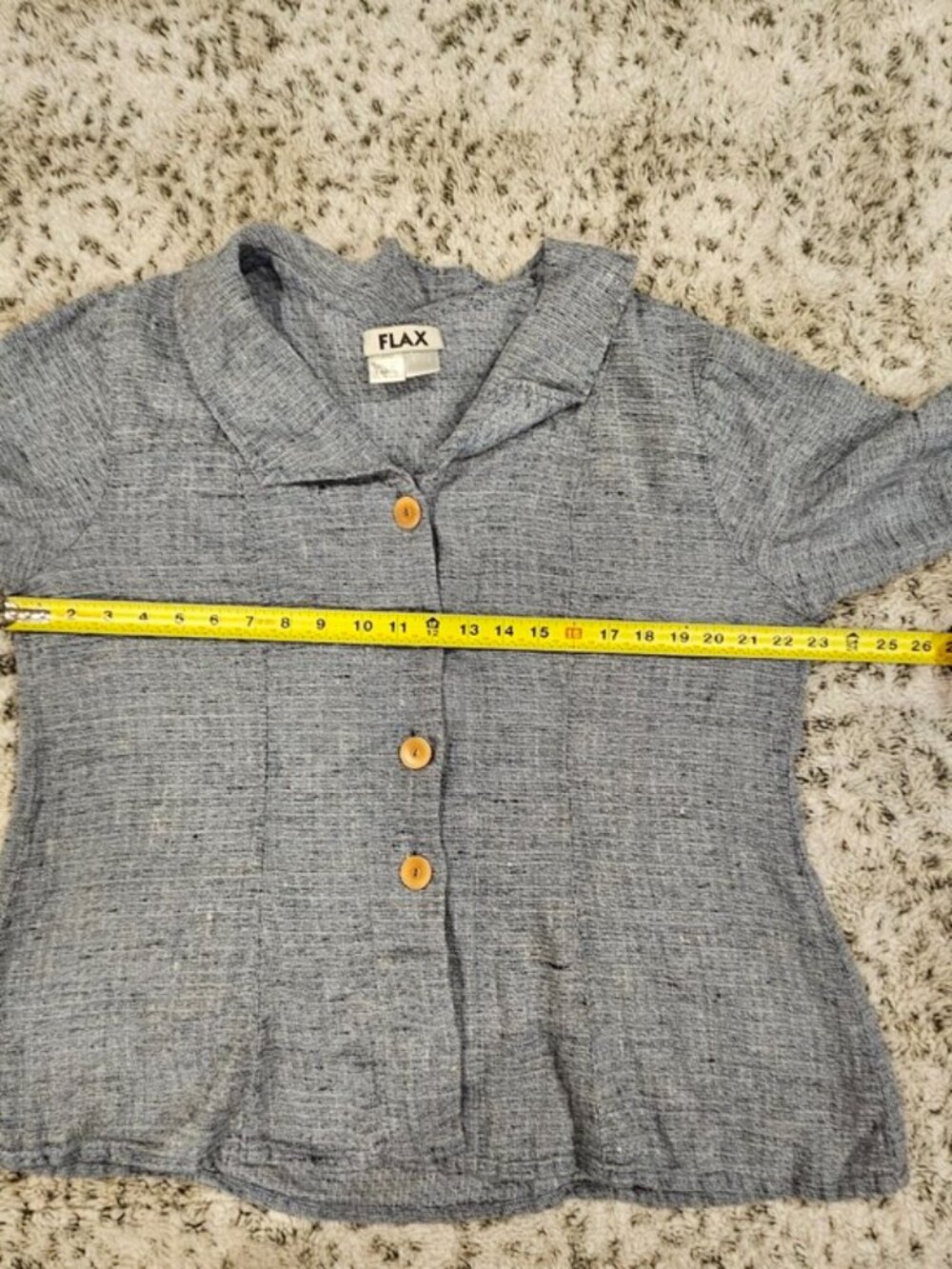 Flax 100% Linen Blue Textured Shacket Collared V-Neckline Button Down Top Blouse - Picture 5 of 9